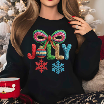 Faux Yarn Christmas Holly Jolly DTF Transfer Ready to Press, Holiday Heat Press Design, Xmas Shirt Print, UV DTF Sticker, Christmas Gift Idea