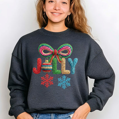 Faux Yarn Christmas Holly Jolly DTF Transfer Ready to Press, Holiday Heat Press Design, Xmas Shirt Print, UV DTF Sticker, Christmas Gift Idea