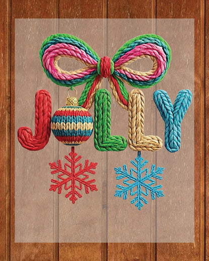 Faux Yarn Christmas Holly Jolly DTF Transfer Ready to Press, Holiday Heat Press Design, Xmas Shirt Print, UV DTF Sticker, Christmas Gift Idea