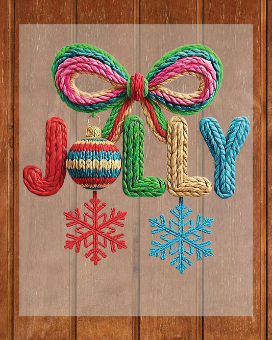Faux Yarn Christmas Holly Jolly DTF Transfer Ready to Press, Holiday Heat Press Design, Xmas Shirt Print, UV DTF Sticker, Christmas Gift Idea