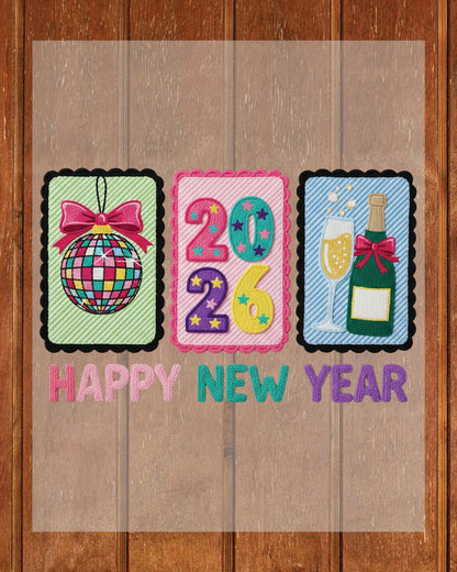 Faux Yarn Happy New Year 2026 DTF Transfer, Ready to Press Heat Transfer for Shirts, Festive Holiday Faux Yarn New Year Design, UV Sticker