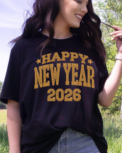 Faux Yarn Happy New Year 2026 DTF Transfer, Ready to Press Heat Transfer for Shirts, Festive Holiday Faux Yarn New Year Design, UV Sticker