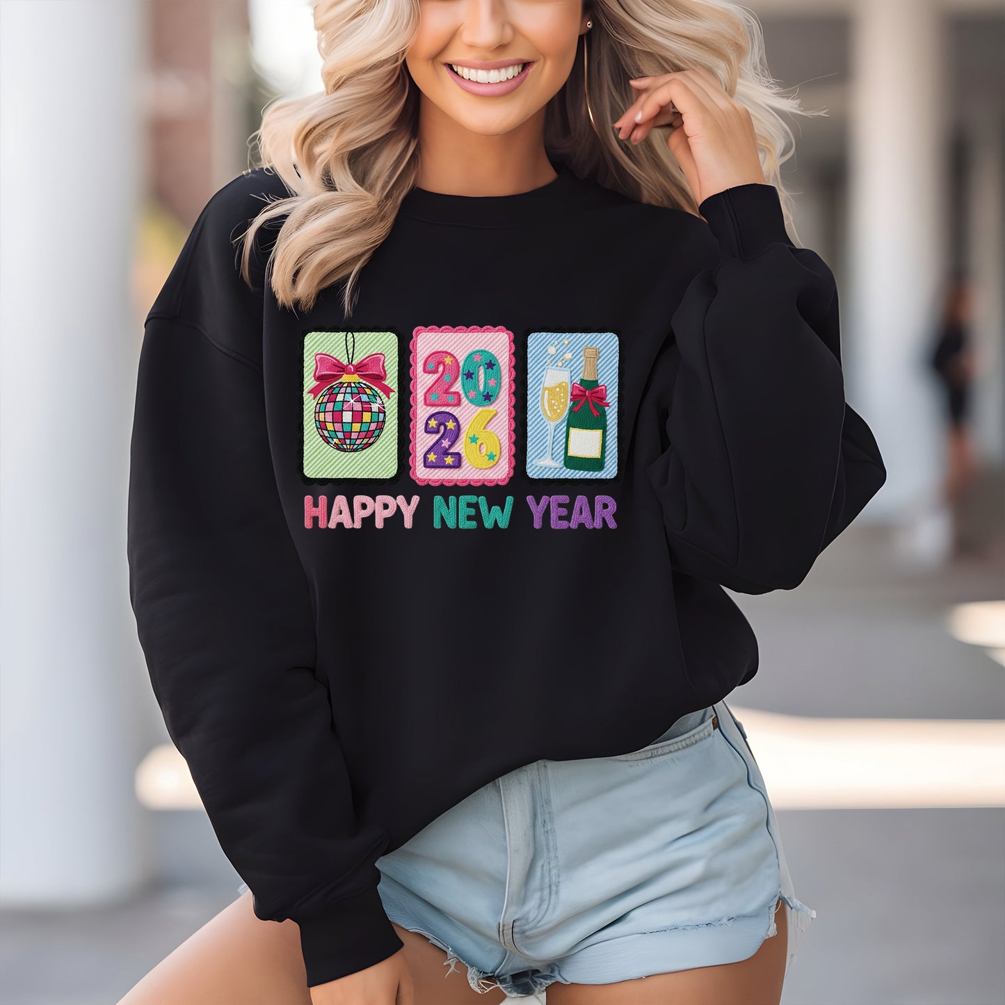 Faux Yarn Happy New Year 2026 DTF Transfer, Ready to Press Heat Transfer for Shirts, Festive Holiday Faux Yarn New Year Design, UV Sticker
