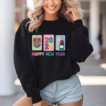 Faux Yarn Happy New Year 2026 DTF Transfer, Ready to Press Heat Transfer for Shirts, Festive Holiday Faux Yarn New Year Design, UV Sticker