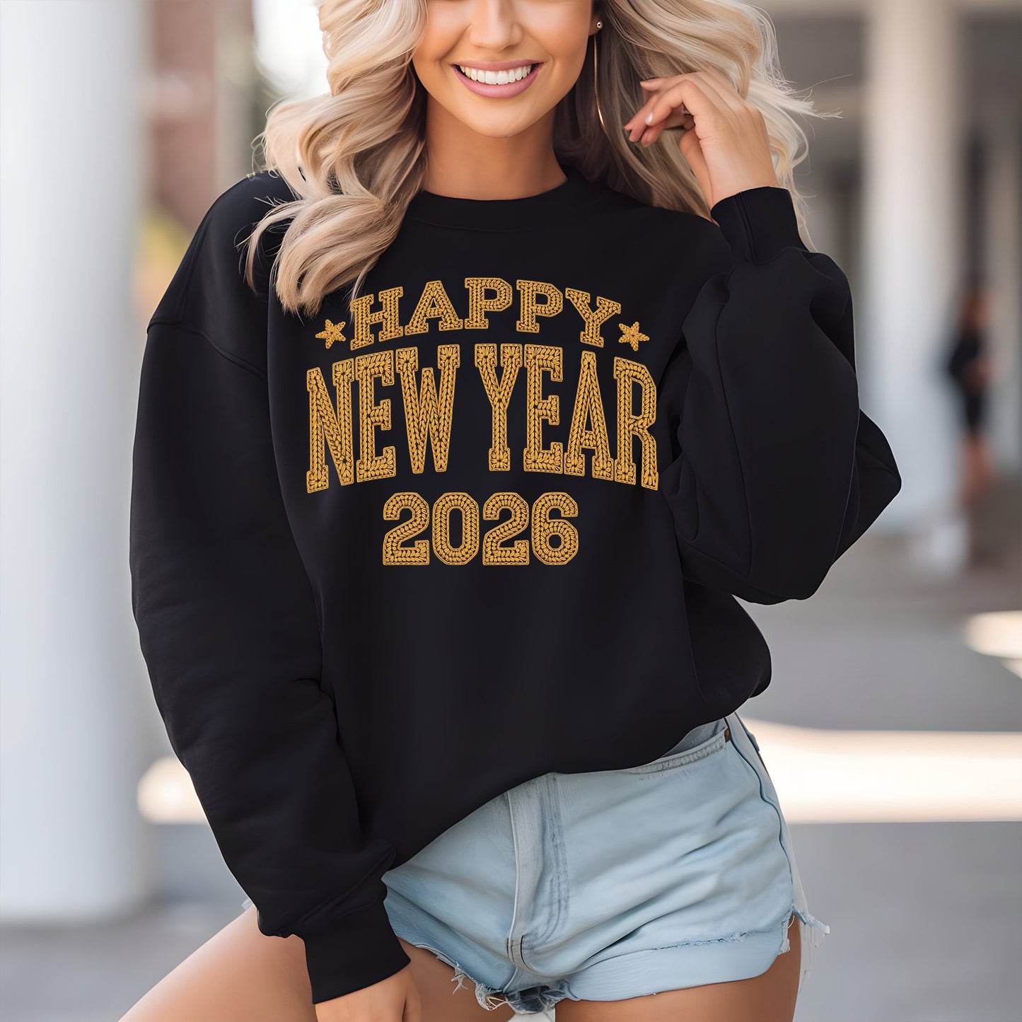 Faux Yarn Happy New Year 2026 DTF Transfer, Ready to Press Heat Transfer for Shirts, Festive Holiday Faux Yarn New Year Design, UV Sticker