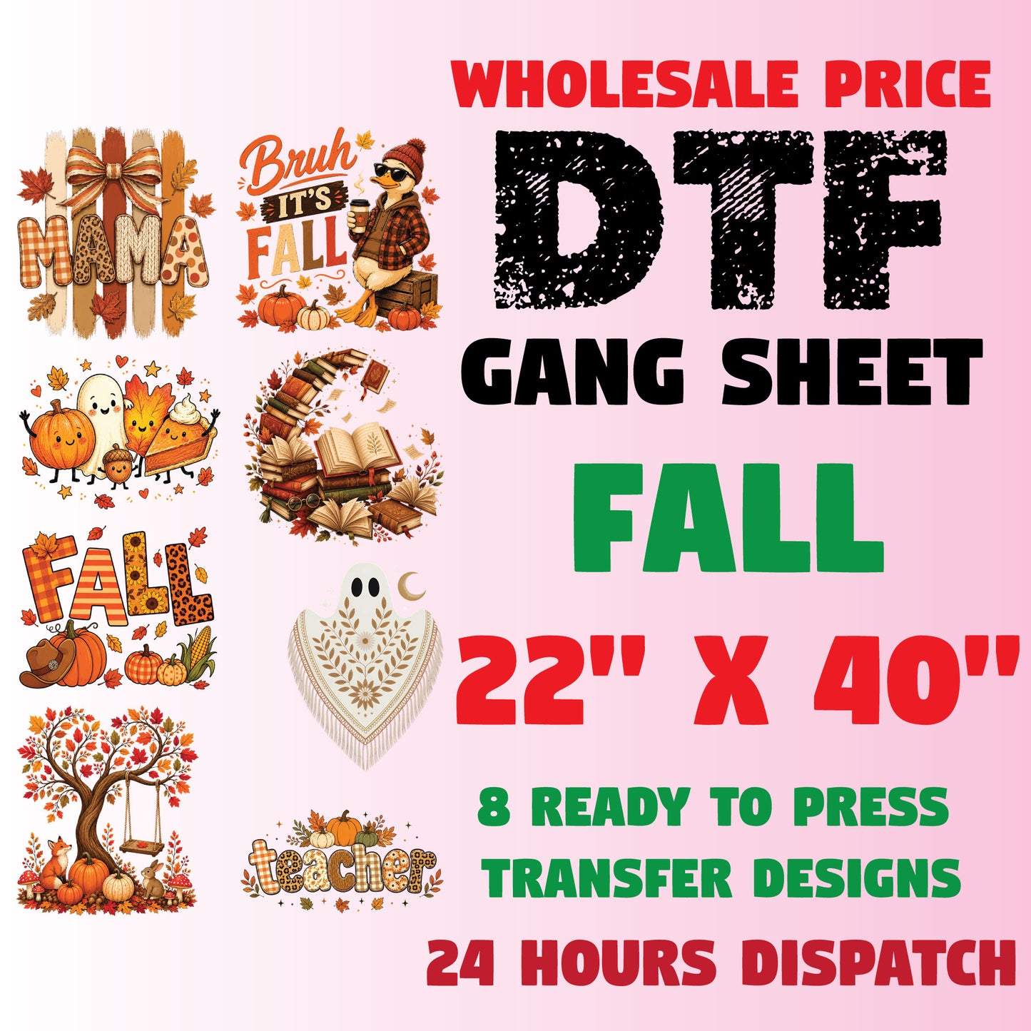 Fall Gang Sheet Ready to Press Halloween Premade DTF Transfer Holiday Fall Season Mama Teacher Heat Transfer For Shirts