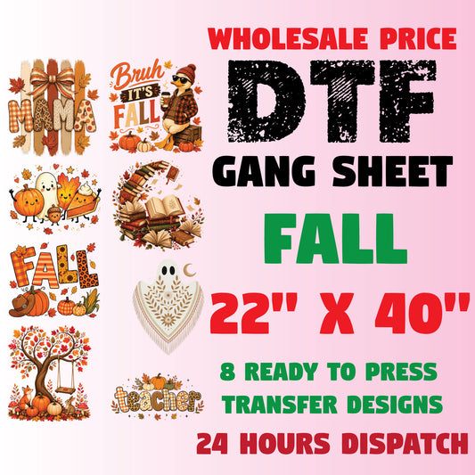 Fall Gang Sheet Ready to Press Halloween Premade DTF Transfer Holiday Fall Season Mama Teacher Heat Transfer For Shirts