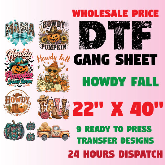 Western Fall DTF Gang Sheet Howdy Pumpkin DTF Transfer Ready to Press Cowboy Boot Highland Cow Autumn Season Heat Transfer For Shirts