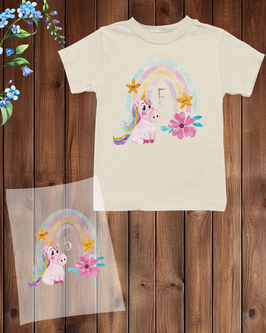 Unicorn 5th Birthday Girl DTF Transfer Film