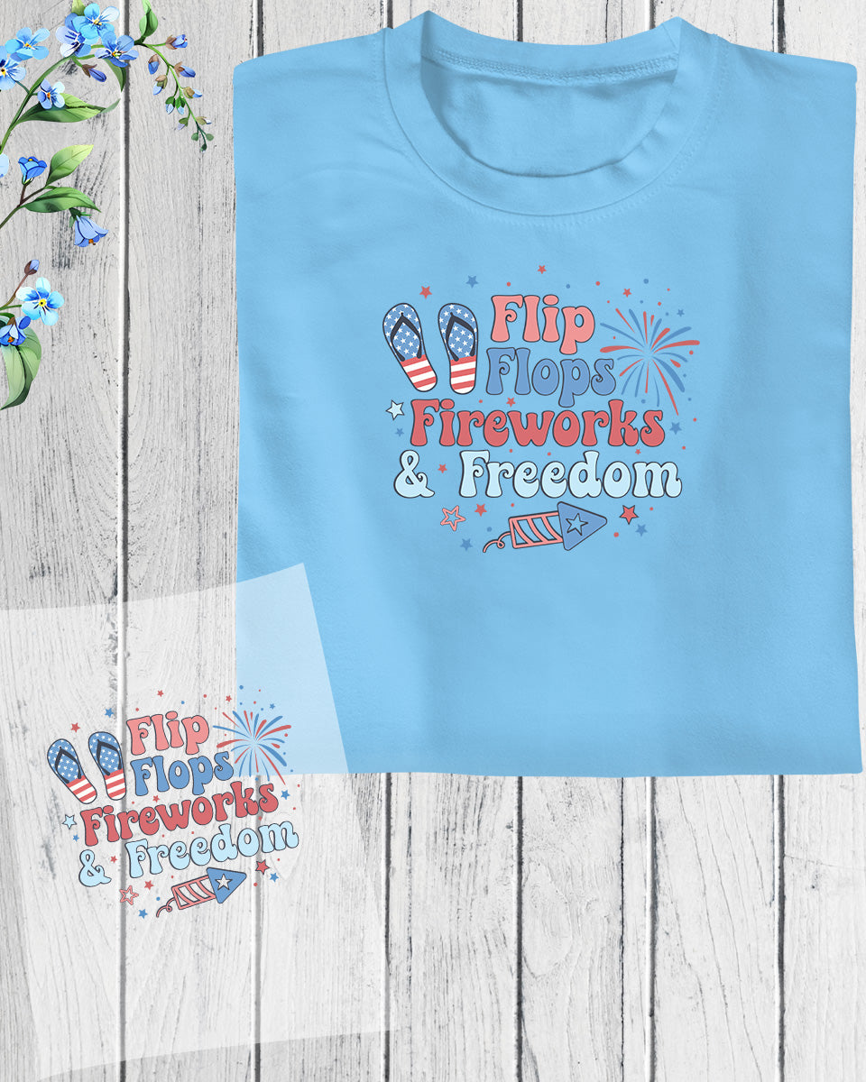 Flip Flops Fireworks and  Freedom DTF Transfer Film