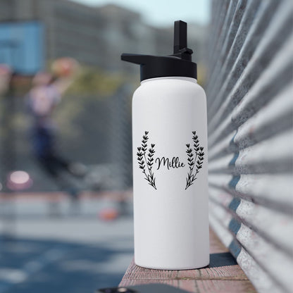 Floral Custom Name Stainless Steel Water Bottle