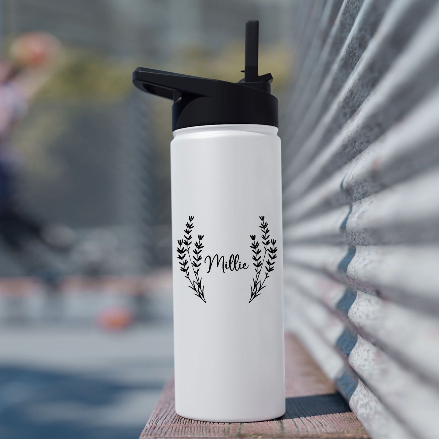 Floral Custom Name Stainless Steel Water Bottle
