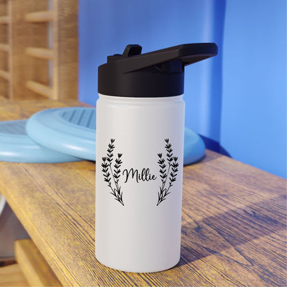 Floral Custom Name Stainless Steel Water Bottle