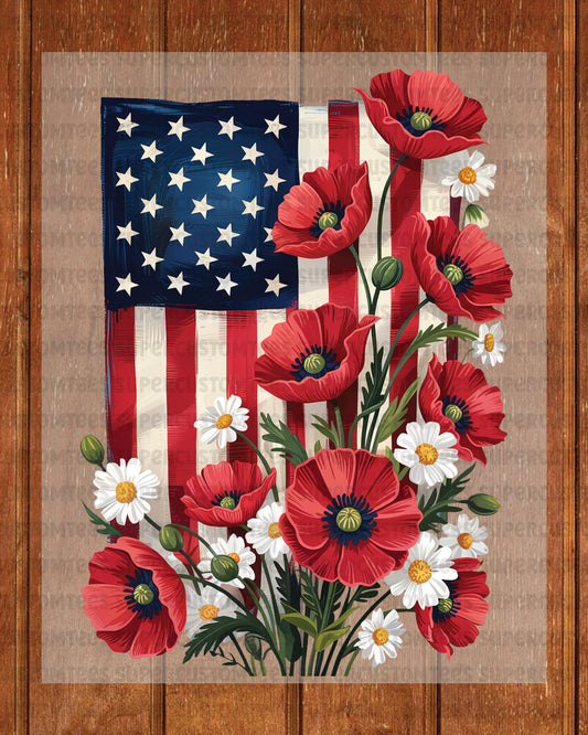 Floral American Flag Heat Transfer for Shirts