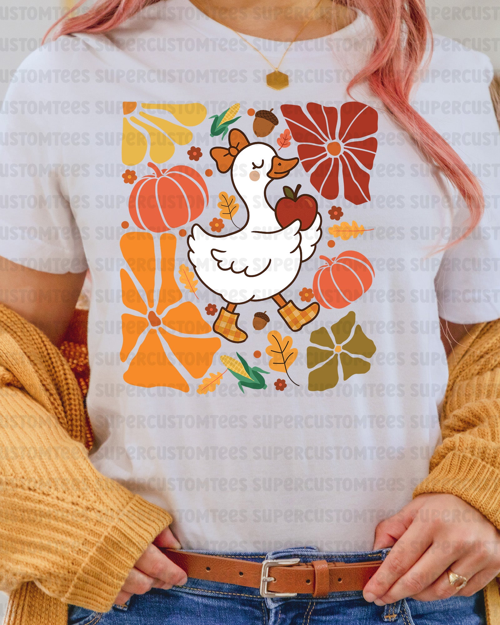 Floral Autumn Goose Pumpkin DTF Transfer Ready to Press