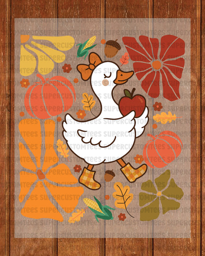Floral Autumn Goose Pumpkin DTF Transfer Ready to Press