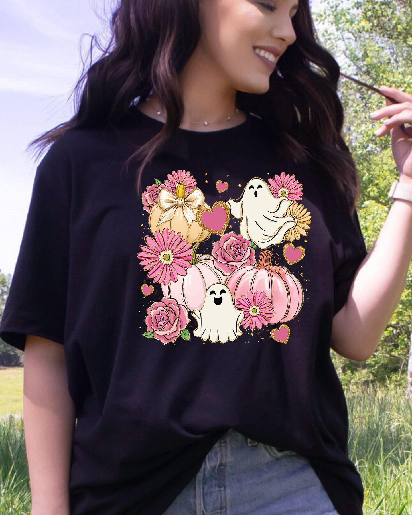 Floral Pink Ghost Halloween Coquette DTF Transfer