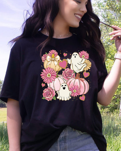 Floral Pink Ghost Halloween Coquette DTF Transfer