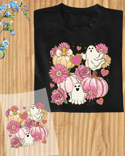 Floral Pink Ghost Halloween Coquette DTF Transfer
