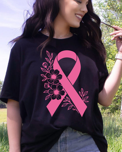 Floral Pink Ribbon Breast Cancer DTF Transfer