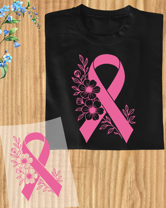 Floral Pink Ribbon Breast Cancer DTF Transfer