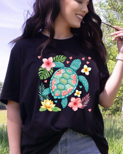 Floral Sea Turtle Summer Beach DTF Transfer