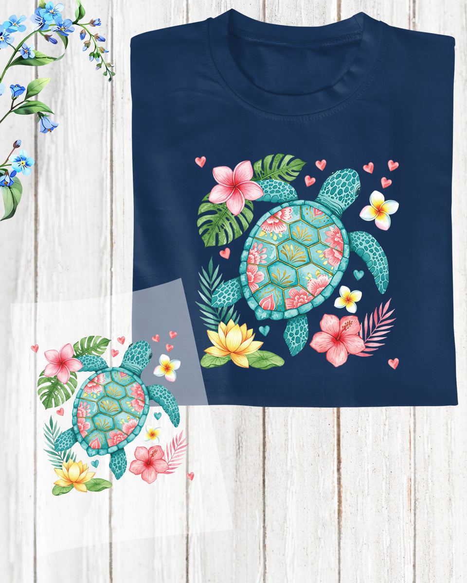 Floral Sea Turtle Summer Beach DTF Transfer