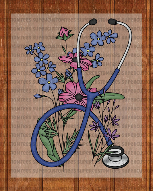 Floral Stethoscope Nurse DTF Transfer