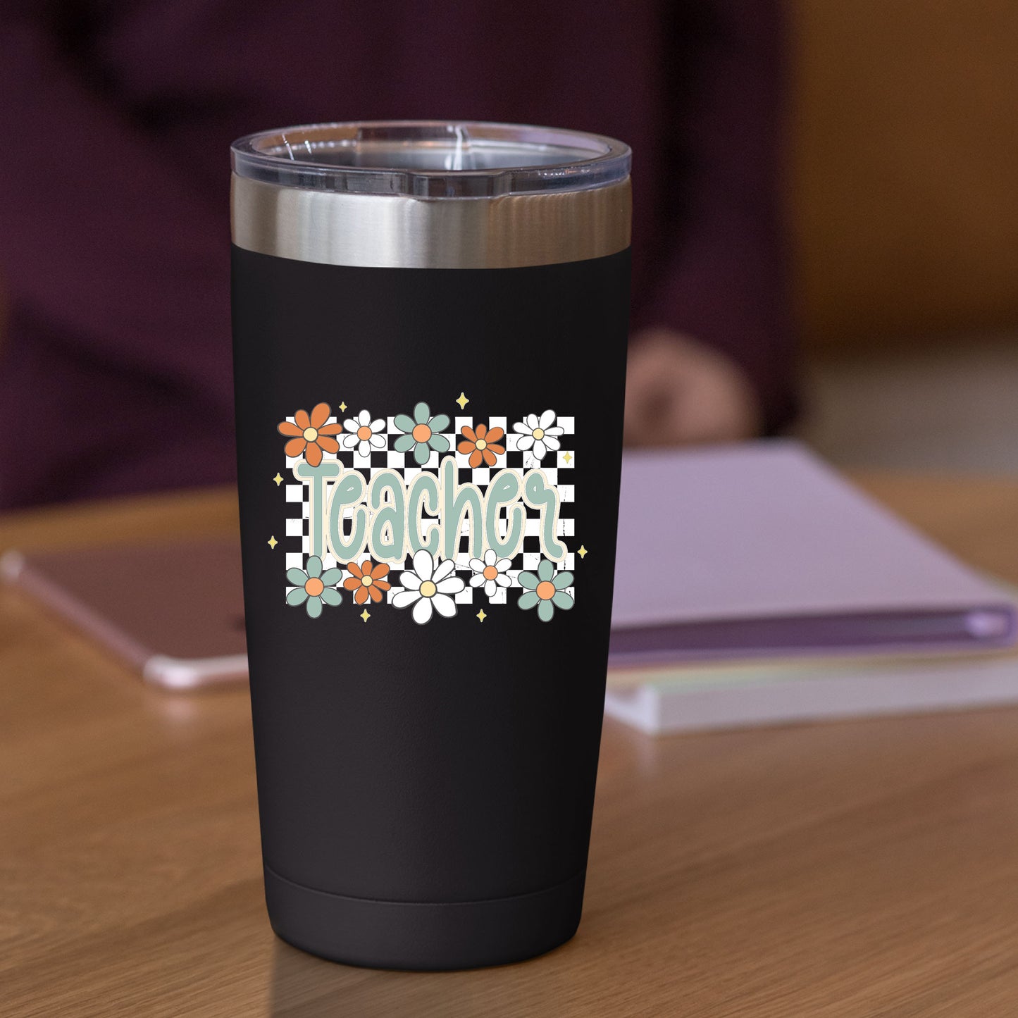 Floral Teacher Retro Checker Teach DTF Transfer