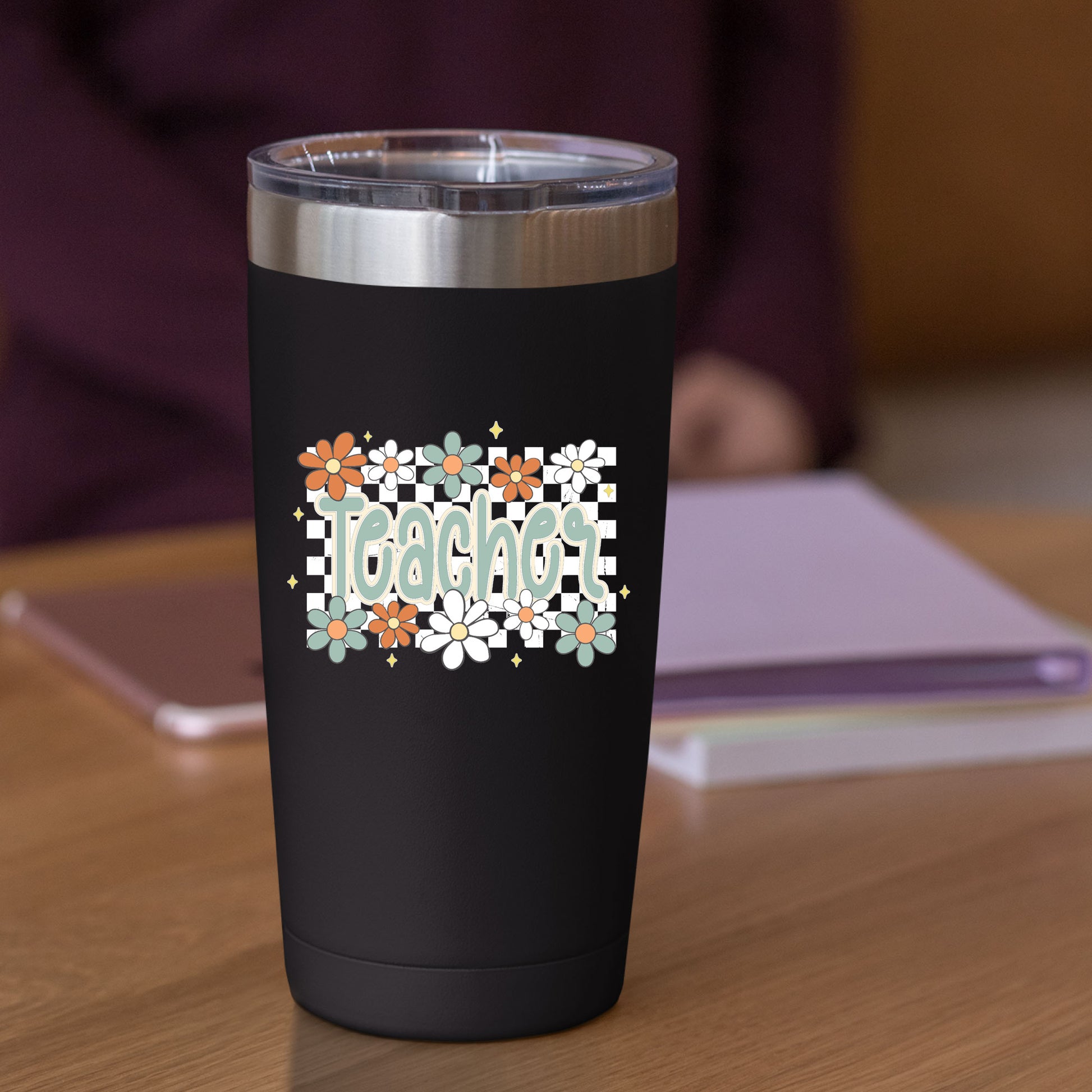 Floral Teacher Retro Checker Teach DTF Transfer