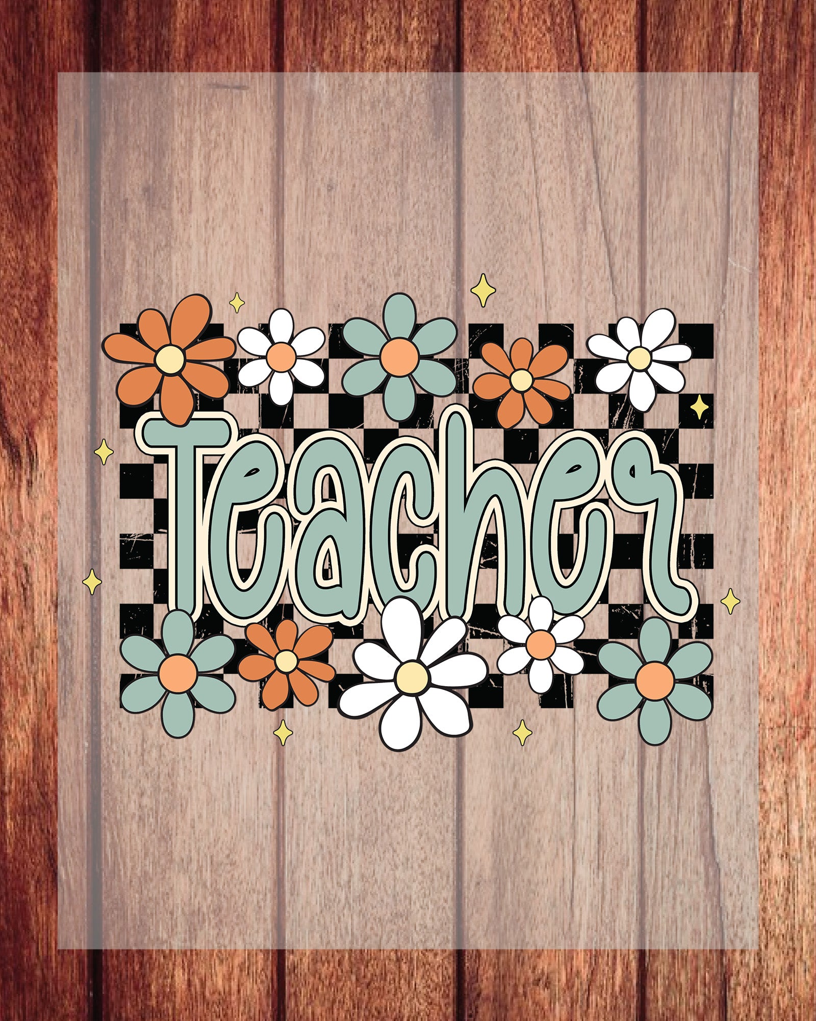 Floral Teacher Retro Checker Teach DTF Transfer