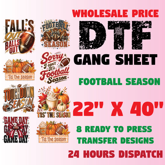 Football DTF Transfer Ready to Press Premade DTF Gang Sheet Game Day Sorry I Cant Its Football Season Fall Heat Transfer For Shirt