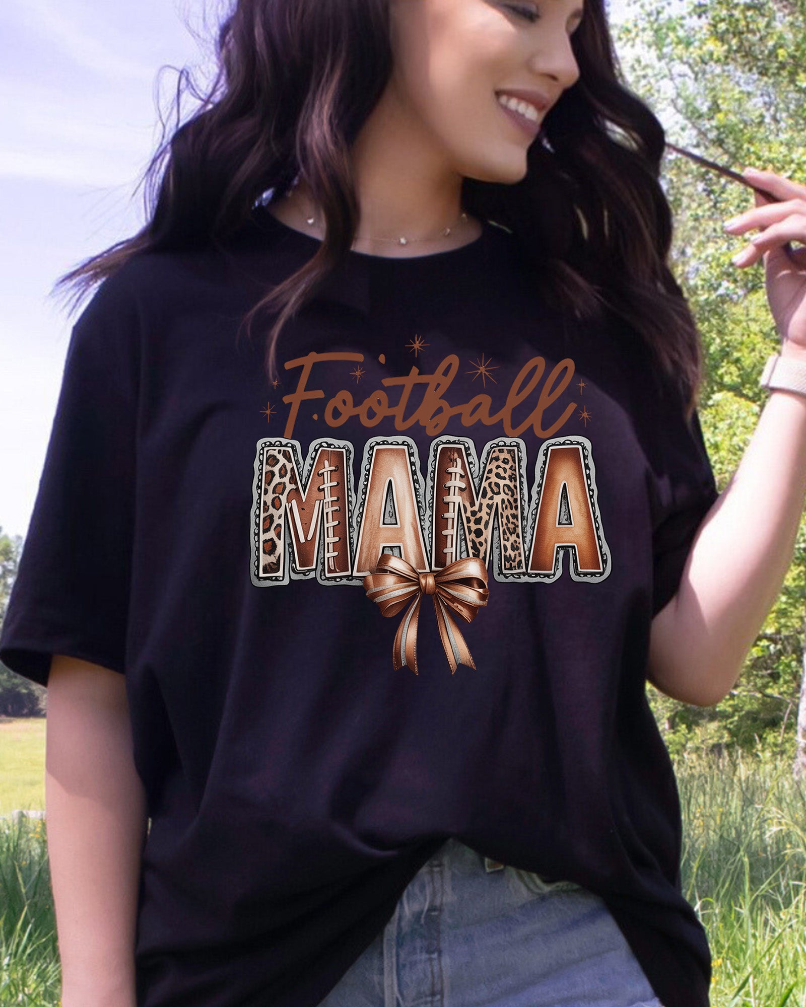 Football Mama Girly Football Bow DTF Transfer