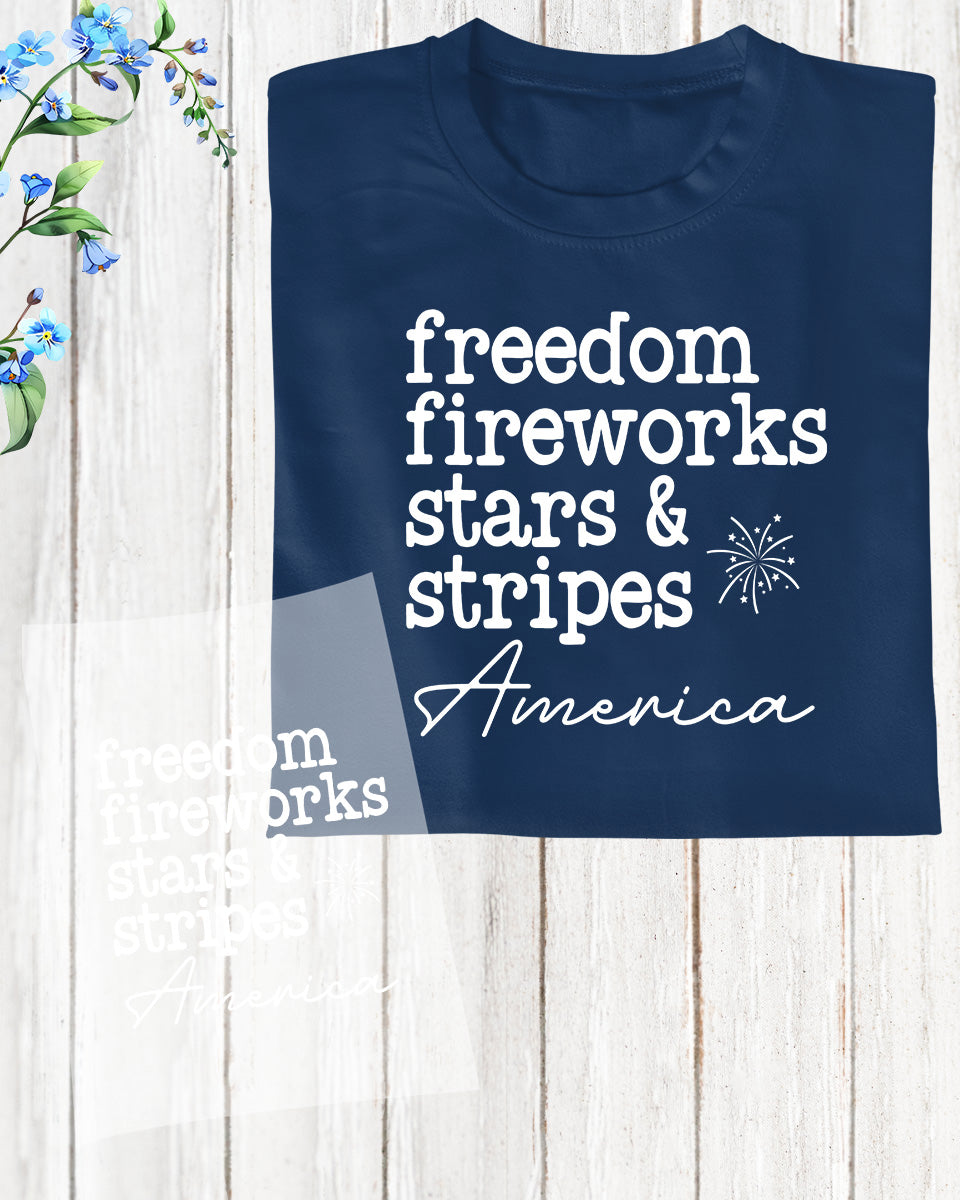 Freedom Fireworks Stars and Stripes America Gifts DTF Transfer Film