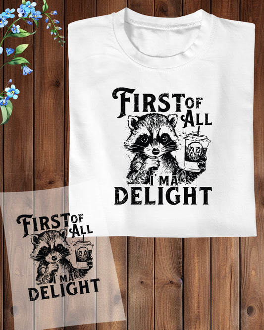 First of All I'm a Delight Raccoon DTF Transfer Film