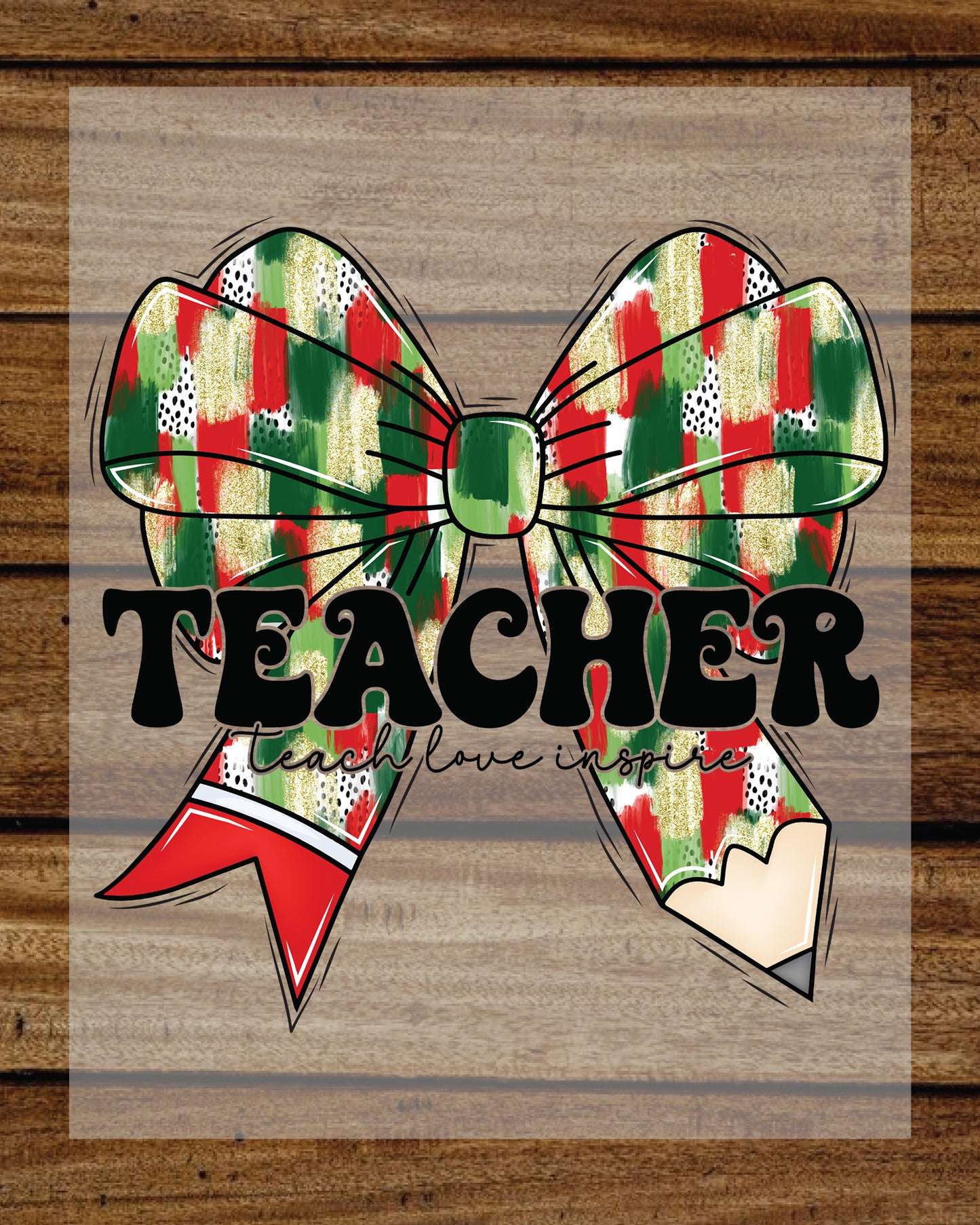 Teacher Christmas Bow DTF Transfer Film