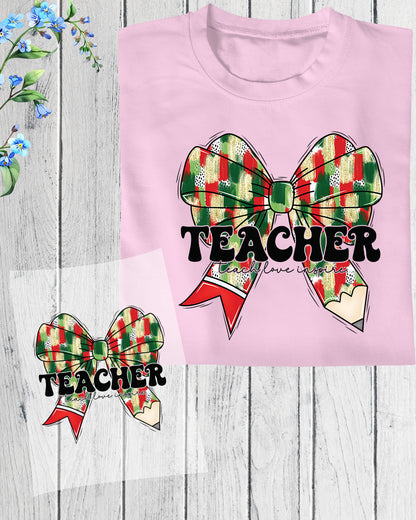 Teacher Christmas Bow DTF Transfer Film