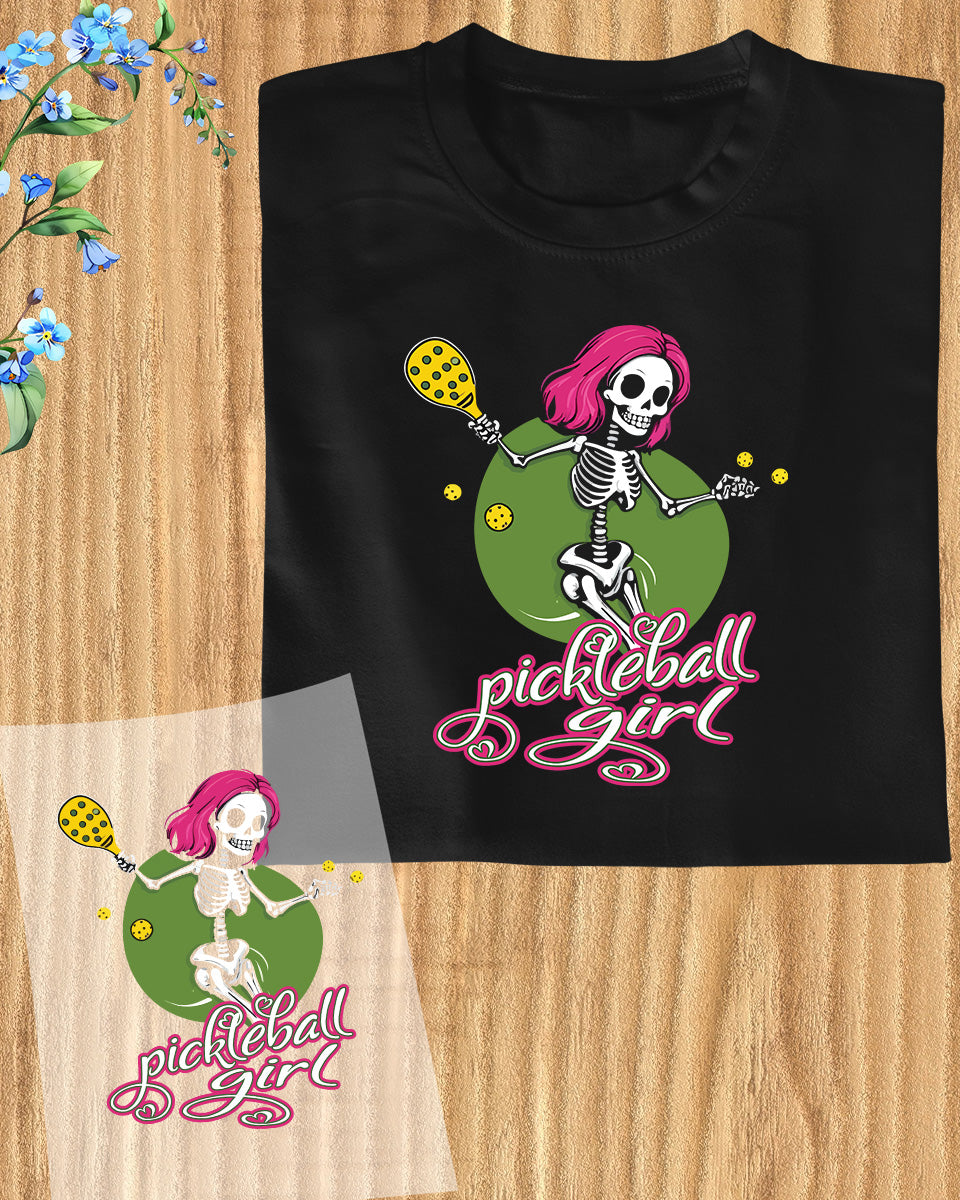 Pickleball Girl retro Skeleton DTF Transfer Film