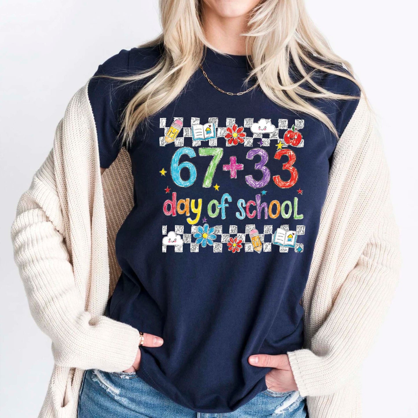 Funny 67 Days School T Shirt Cute Character 100 Days of School Shirt for Kids Boys Girls Women Men Classroom Celebration Tee