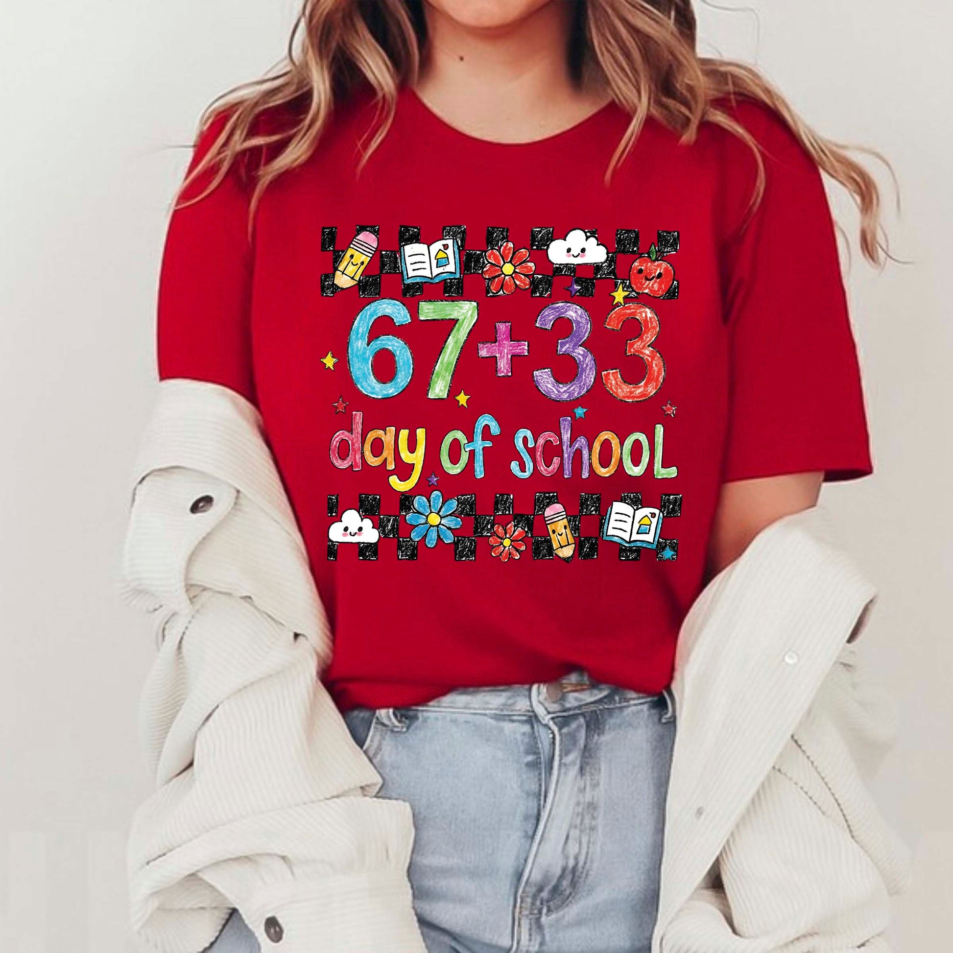 Funny 67 Days School T Shirt Cute Character 100 Days of School Shirt for Kids Boys Girls Women Men Classroom Celebration Tee