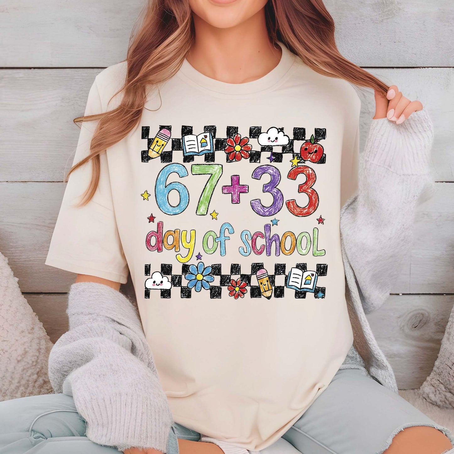Funny 67 Days School T Shirt Cute Character 100 Days of School Shirt for Kids Boys Girls Women Men Classroom Celebration Tee