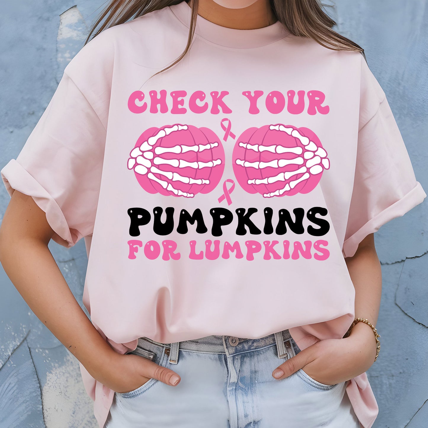 Funny Breast Cancer DTF Transfer Check Your Pumpkins For Lumpkins