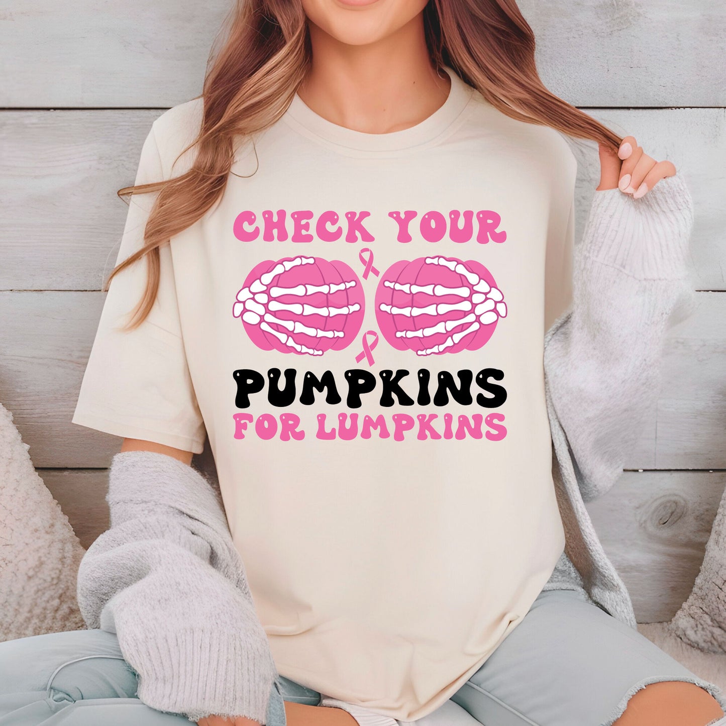 Funny Breast Cancer DTF Transfer Check Your Pumpkins For Lumpkins
