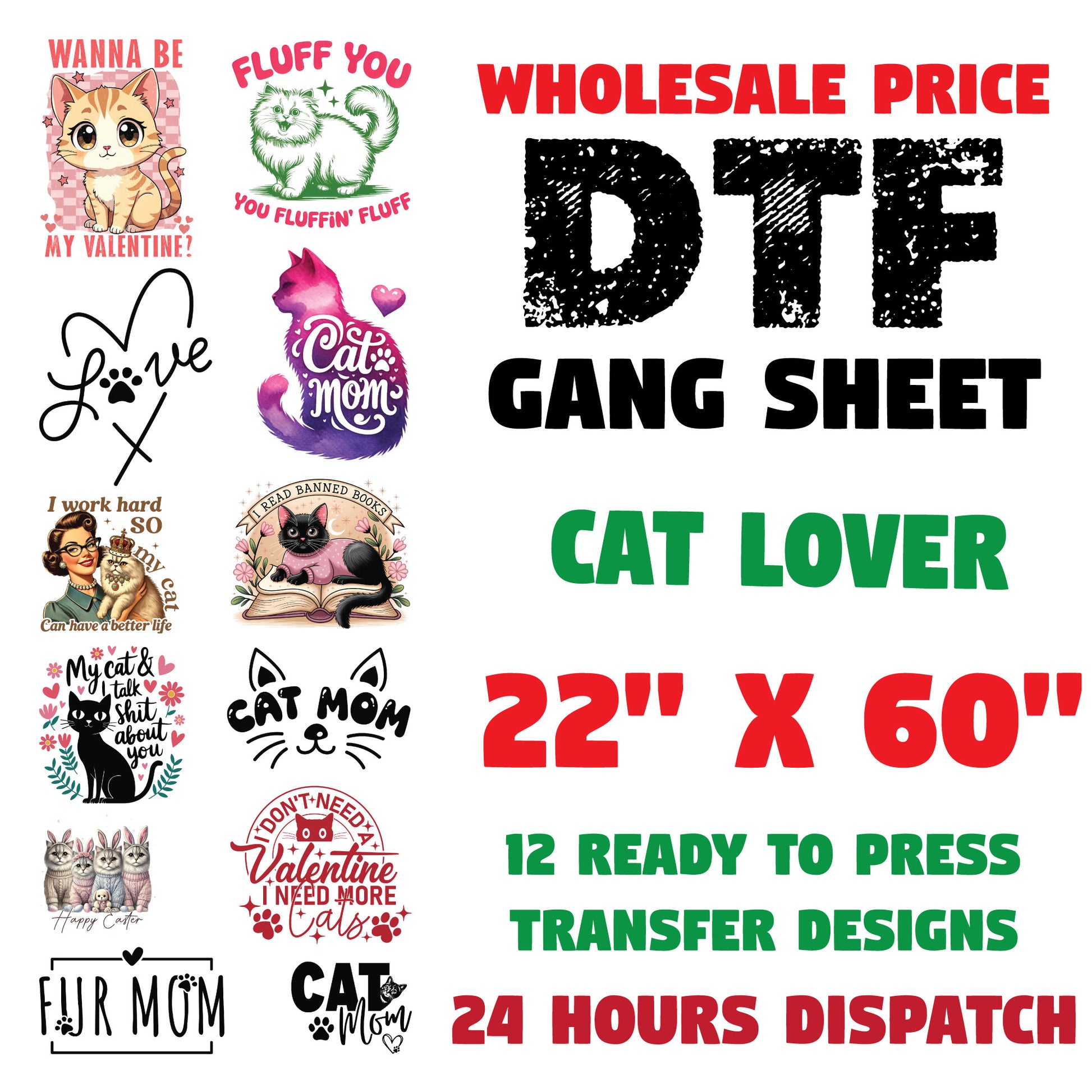 Funny Cat DTF Transfer Premade Gangsheet