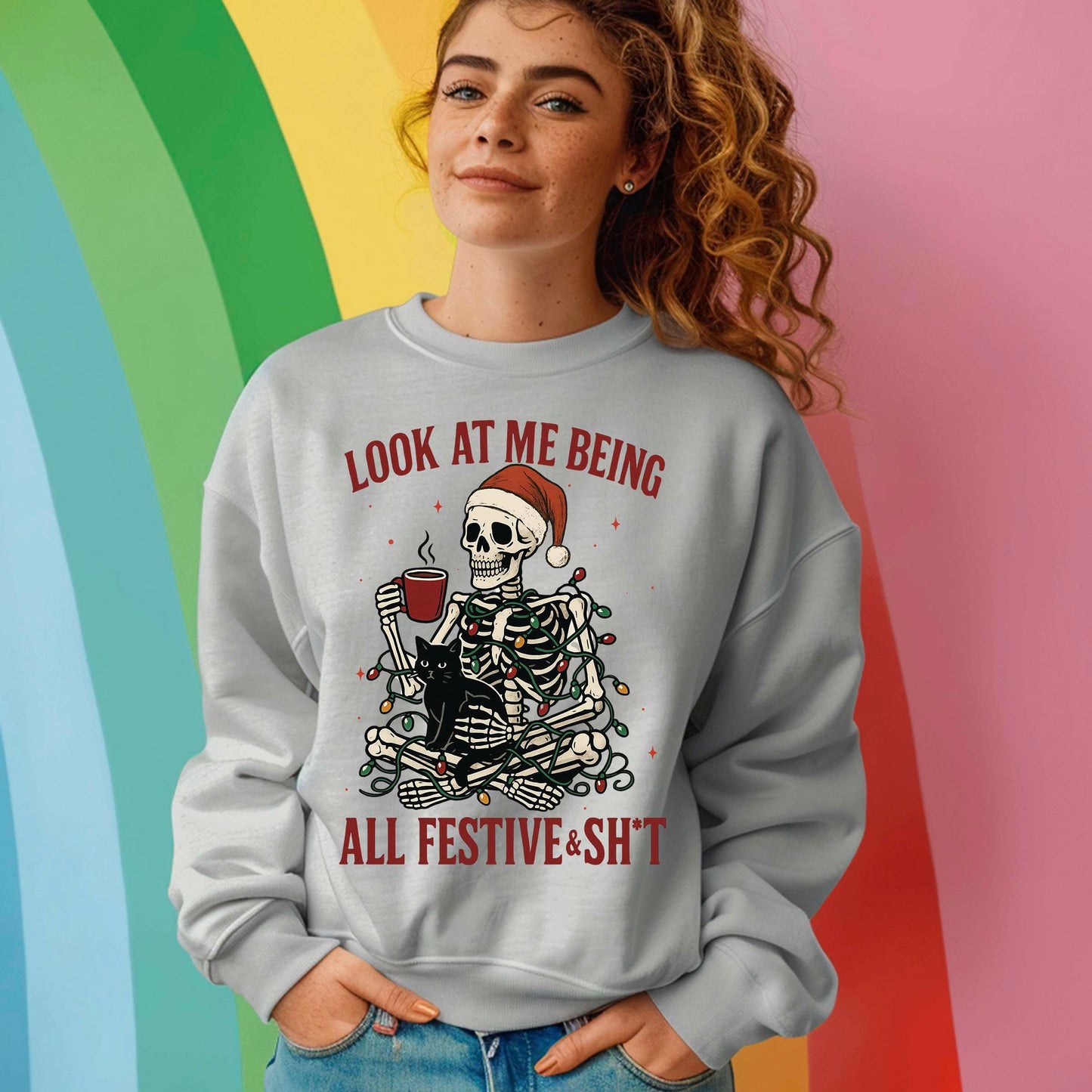Funny Christmas Snarky Skeleton DTF Transfer, Holiday Heat Press Design, Xmas Shirt Print, UV DTF Sticker, Funny Holiday Gift