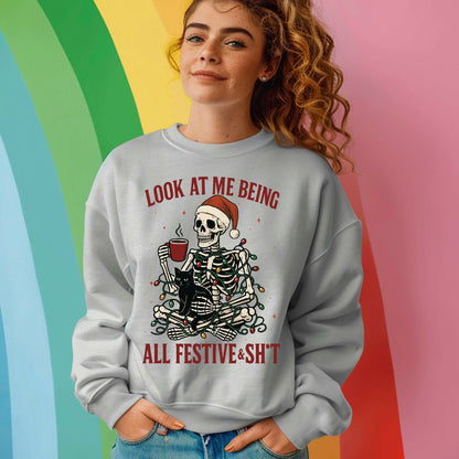 Funny Christmas Snarky Skeleton DTF Transfer, Holiday Heat Press Design, Xmas Shirt Print, UV DTF Sticker, Funny Holiday Gift