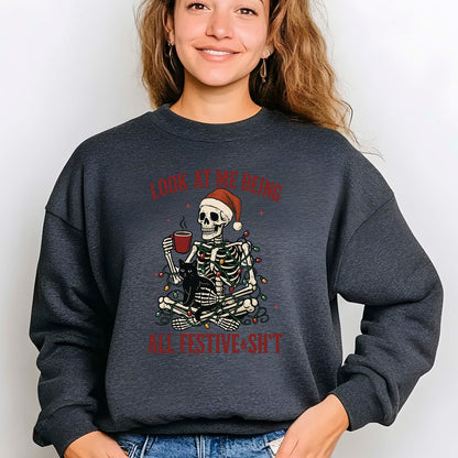 Funny Christmas Snarky Skeleton DTF Transfer, Holiday Heat Press Design, Xmas Shirt Print, UV DTF Sticker, Funny Holiday Gift