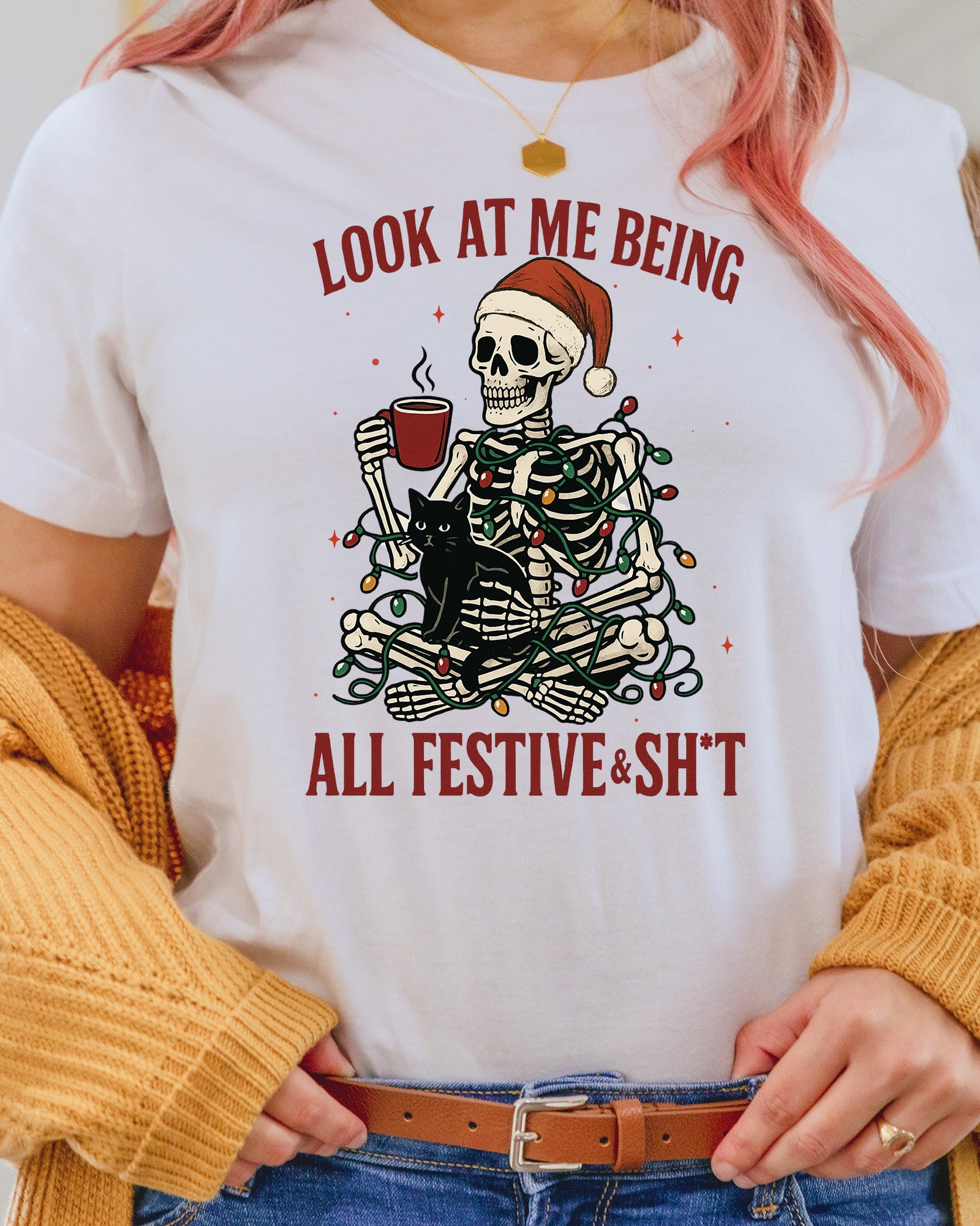 Funny Christmas Snarky Skeleton DTF Transfer, Holiday Heat Press Design, Xmas Shirt Print, UV DTF Sticker, Funny Holiday Gift