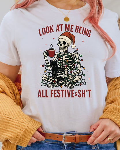 Funny Christmas Snarky Skeleton DTF Transfer, Holiday Heat Press Design, Xmas Shirt Print, UV DTF Sticker, Funny Holiday Gift