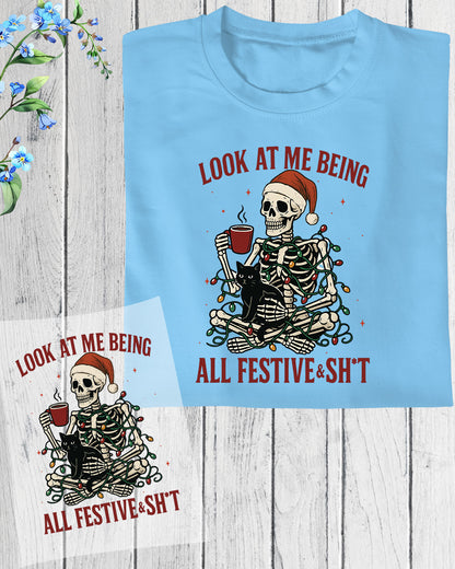 Funny Christmas Snarky Skeleton DTF Transfer, Holiday Heat Press Design, Xmas Shirt Print, UV DTF Sticker, Funny Holiday Gift